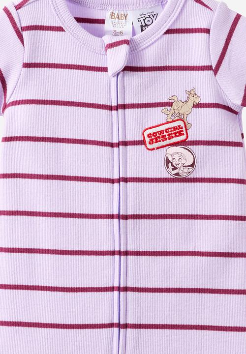 Cotton On - The Short Sleeve Zip Romper License - Lcn Dis Vintage Lilac/Jessie Stripe