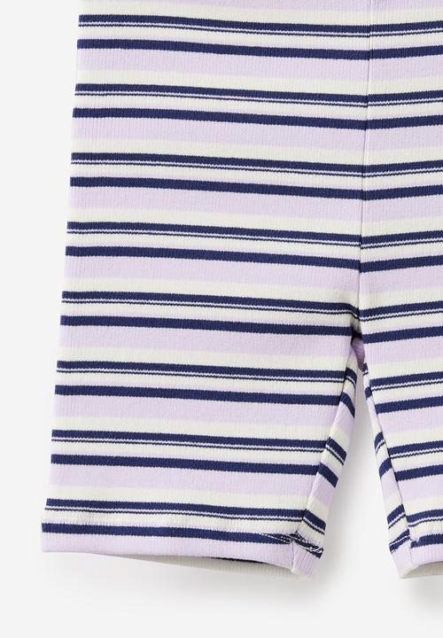 Cotton On - Essential Bike Short - Vintage Lilac/Multi Stripe