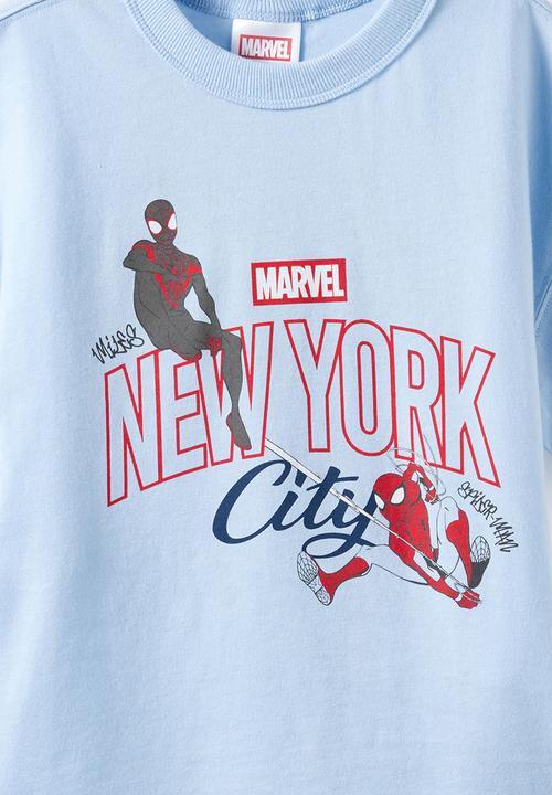 Cotton On - Licensed Drop Shoulder Short Sleeve Tee -  Lcn Mar Dawn Blue/Spidey New York