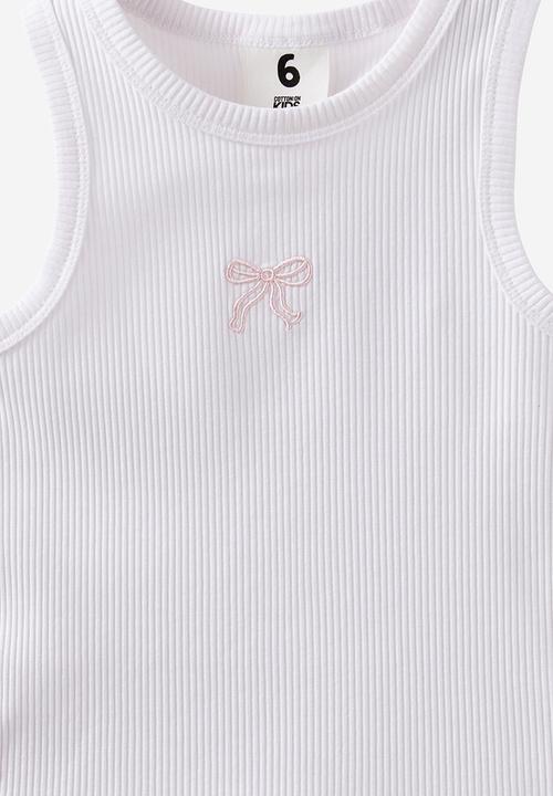 Cotton On - Fitted Essential Tank - White/Tea Party Pink Bow
