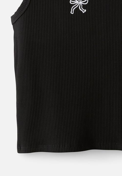 Cotton On - Fitted Essential Tank - Black/White Bow Emb