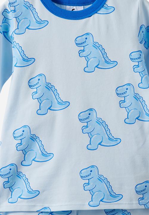Cotton On - Dreamdrift Short Sleeve Pj Set - Blue Whisper/Gummy Dino Glow