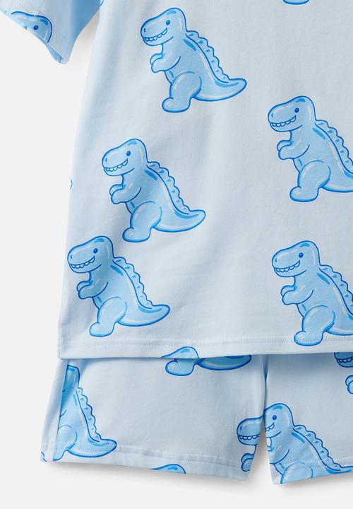 Cotton On - Dreamdrift Short Sleeve Pj Set - Blue Whisper/Gummy Dino Glow