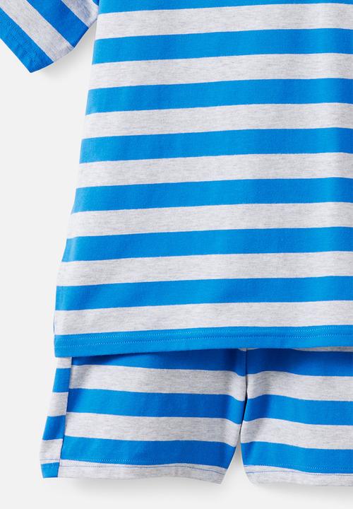 Cotton On - Dreamdrift Short Sleeve Pj Set - Harbour Blue/Grey Marle