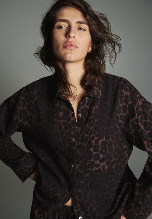 H&M - Cotton muslin pyjamas - brown/leopard print