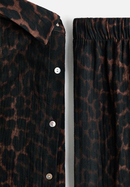H&M - Cotton muslin pyjamas - brown/leopard print