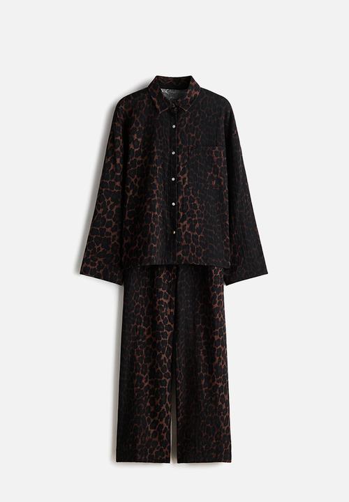 H&M - Cotton muslin pyjamas - brown/leopard print