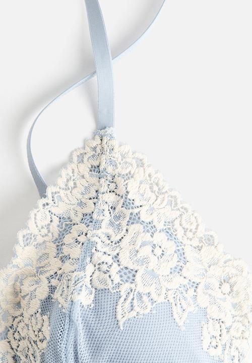 H&M - Padded soft lace bra - light blue/cream
