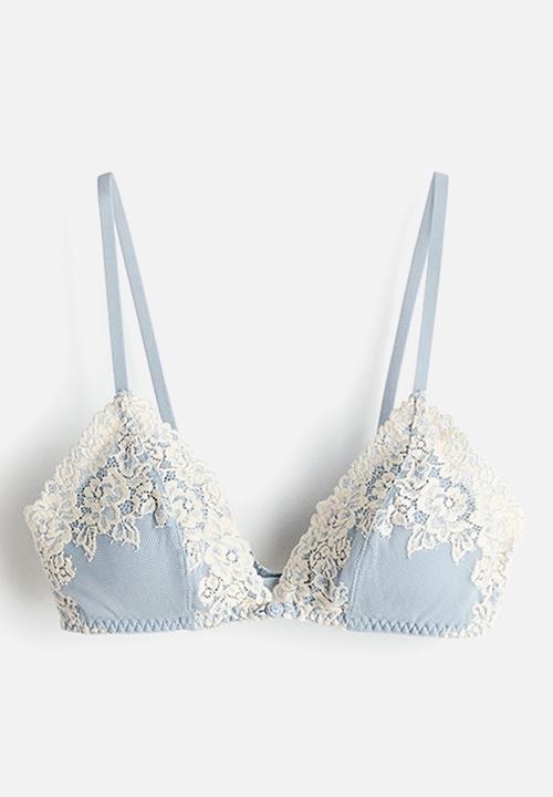 H&M - Padded soft lace bra - light blue/cream