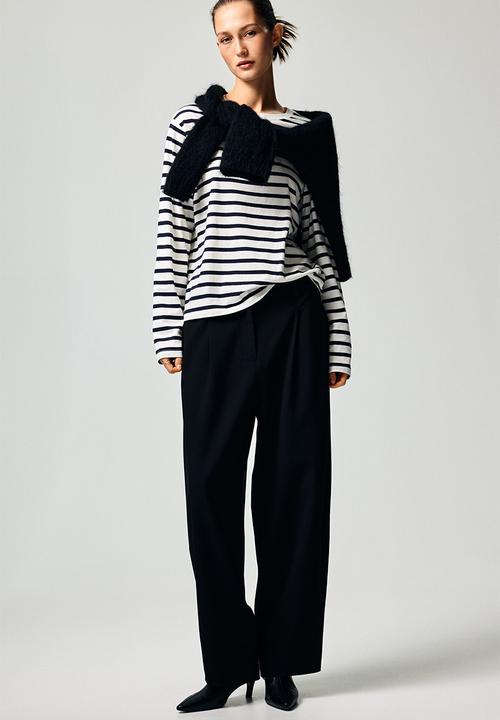 H&M - Long-sleeved cotton top - white/navy blue striped