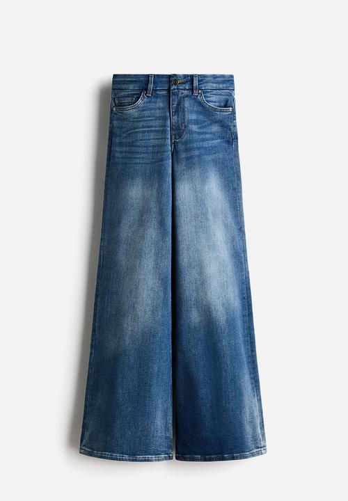 H&M - Wide high jeans - washed denim blue