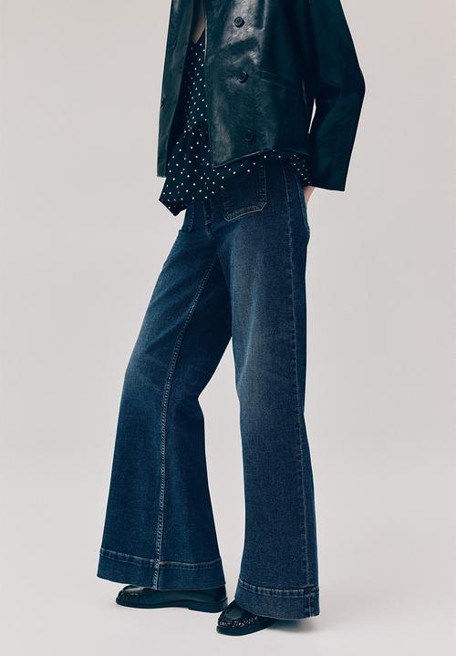H&M - Wide high waist jeans - navy denim blue