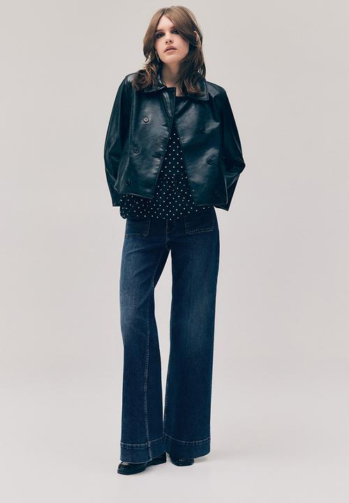 H&M - Wide high waist jeans - navy denim blue