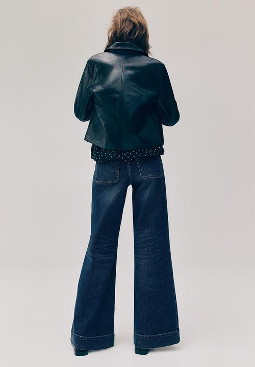 H&M - Wide high waist jeans - navy denim blue