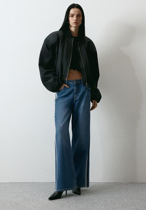 H&M - Wide regular side-striped jeans - denim blue/dark blue