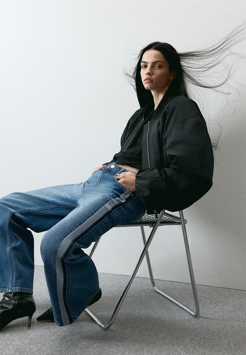 H&M - Wide regular side-striped jeans - denim blue/dark blue