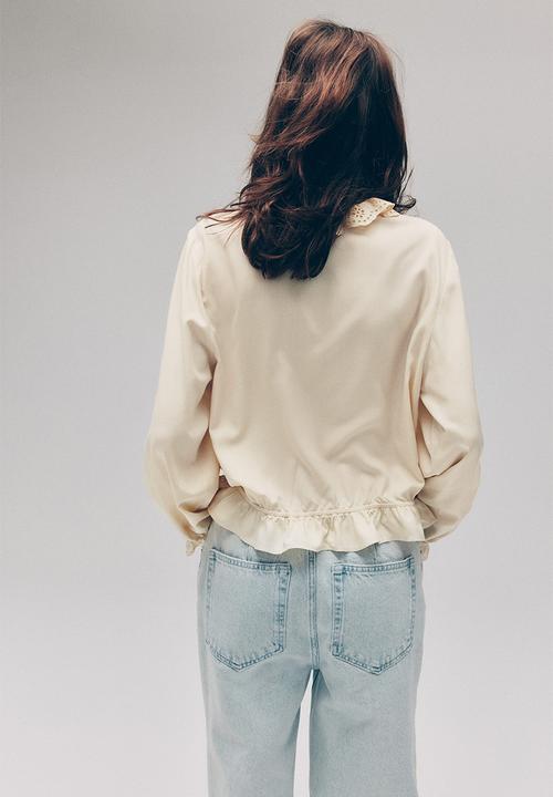 H&M - Frill-trimmed blouse - light yellow