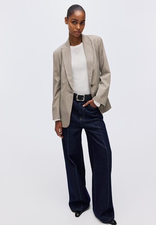 H&M - Single-breasted blazer - beige/pinstriped