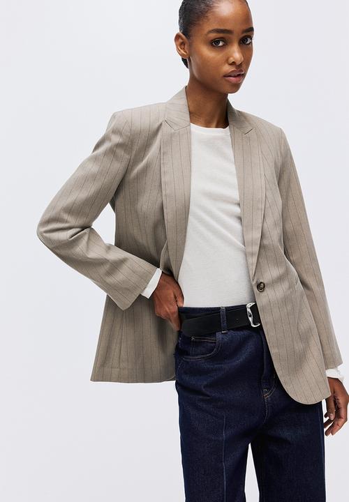 H&M - Single-breasted blazer - beige/pinstriped