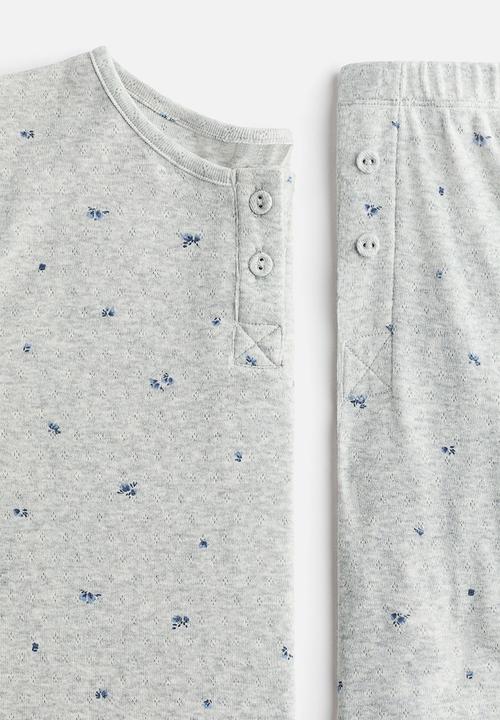 H&M - Pointelle-knit pyjamas - light grey marl/floral