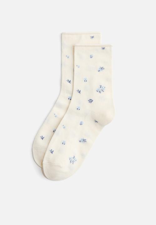 H&M - 5-pack socks - white/blue floral