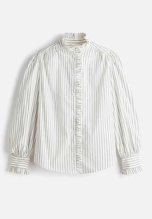 H&M - Frill-trimmed blouse - white/striped