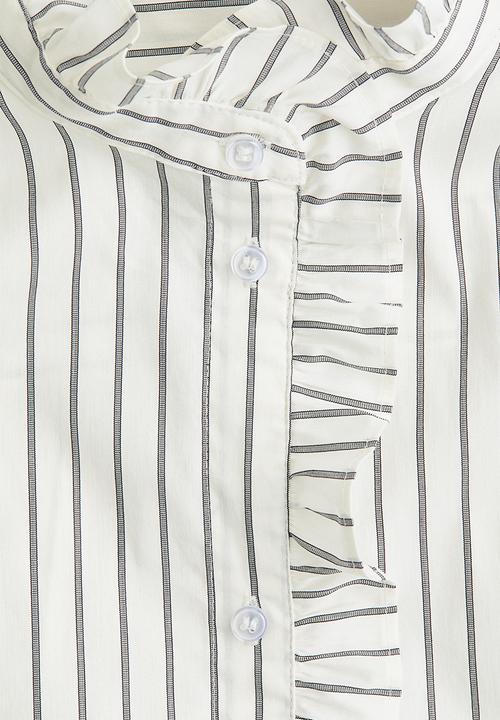 H&M - Frill-trimmed blouse - white/striped