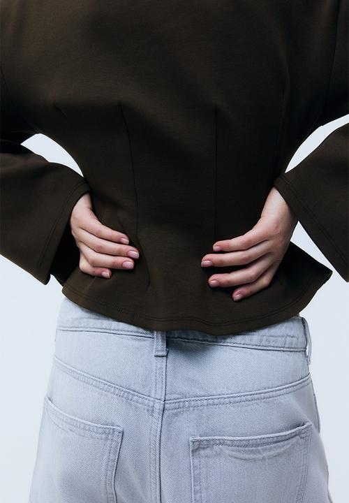 H&M - Waisted interlock top - dark khaki green