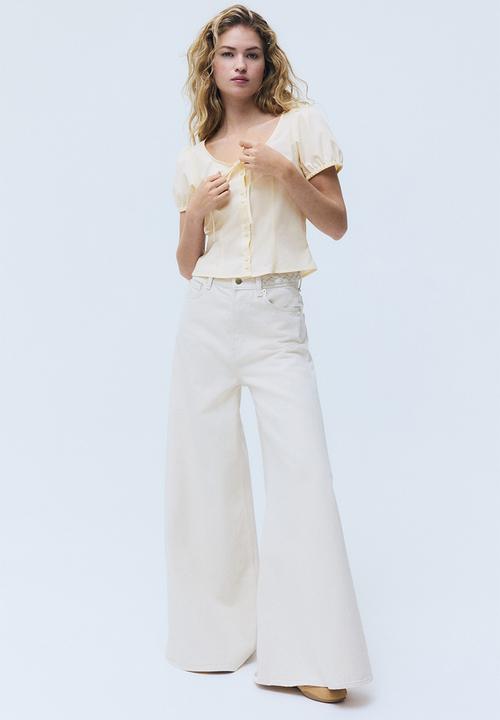 H&M - Puff-sleeved poplin blouse - light yellow
