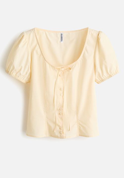 H&M - Puff-sleeved poplin blouse - light yellow