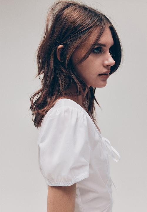 H&M - Puff-sleeved poplin blouse - white