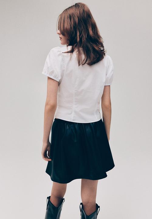 H&M - Puff-sleeved poplin blouse - white