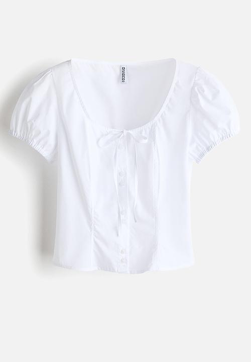 H&M - Puff-sleeved poplin blouse - white