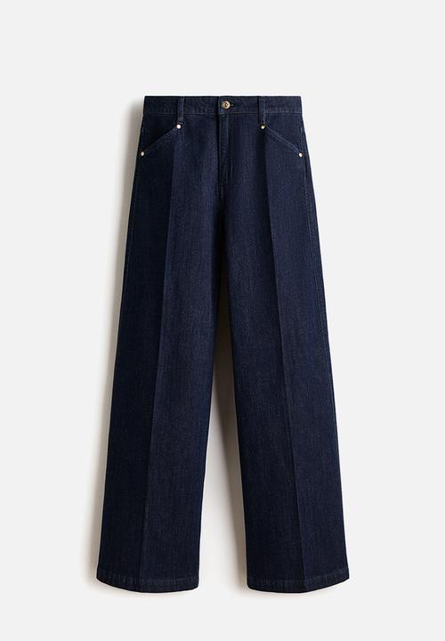 H&M - Wide high waist jeans - navy denim blue
