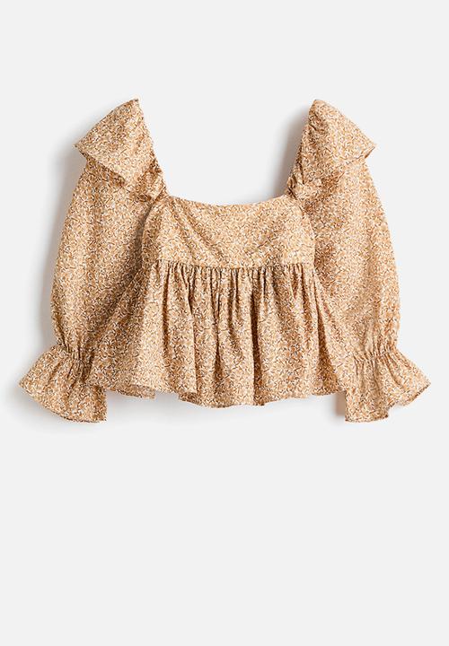 H&M - Flounce-trimmed blouse - beige/floral