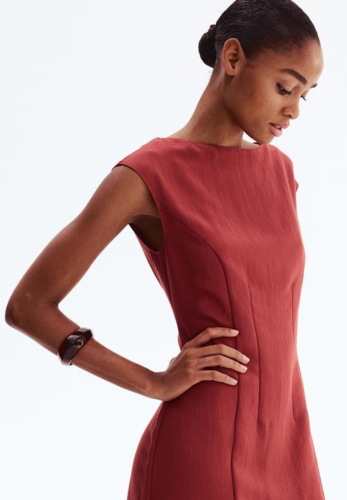 H&M - Waisted sleeveless dress - dark red