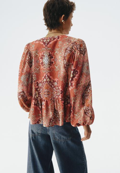 H&M - Peplum blouse - dusty orange/patterned