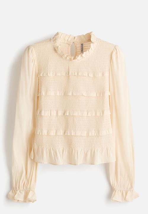 H&M - Smocked-bodice top - light beige