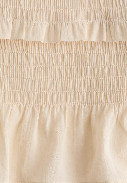 H&M - Smocked-bodice top - light beige
