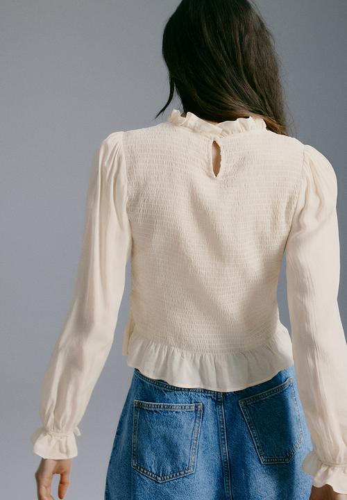 H&M - Smocked-bodice top - light beige