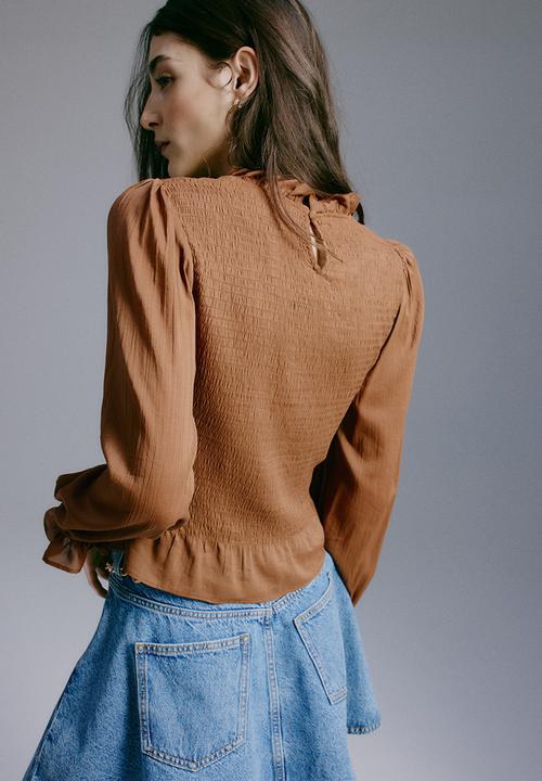 H&M - Smocked-bodice top - brown
