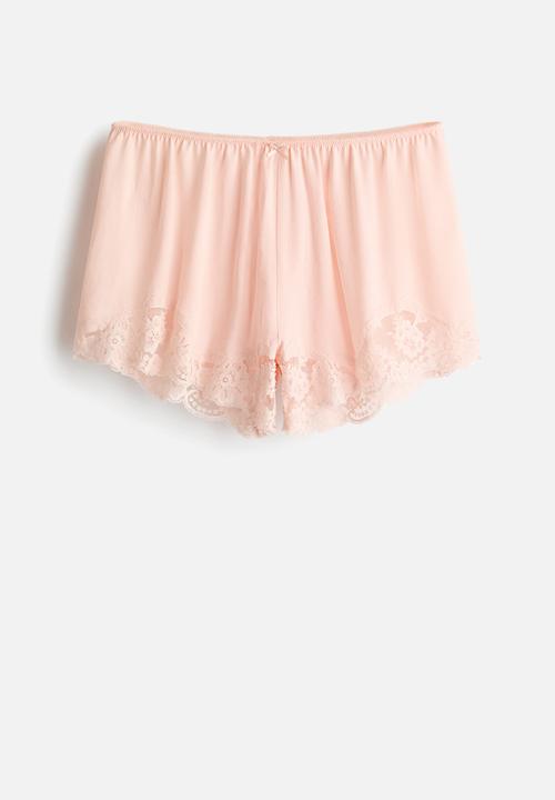 H&M - Lace-trimmed pyjama shorts - light peach pink