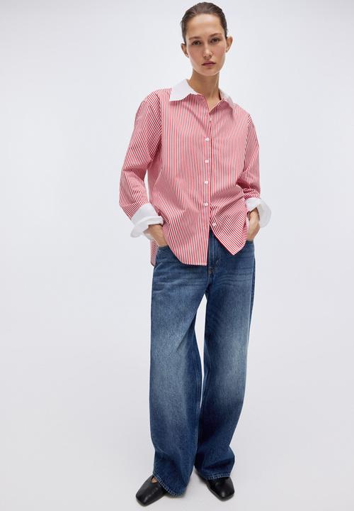 H&M - Cotton poplin shirt - red/striped