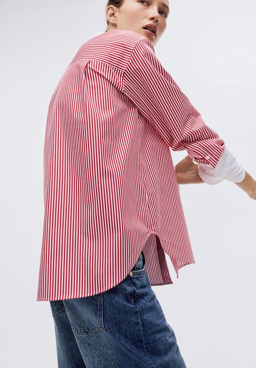 H&M - Cotton poplin shirt - red/striped