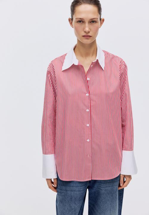 H&M - Cotton poplin shirt - red/striped