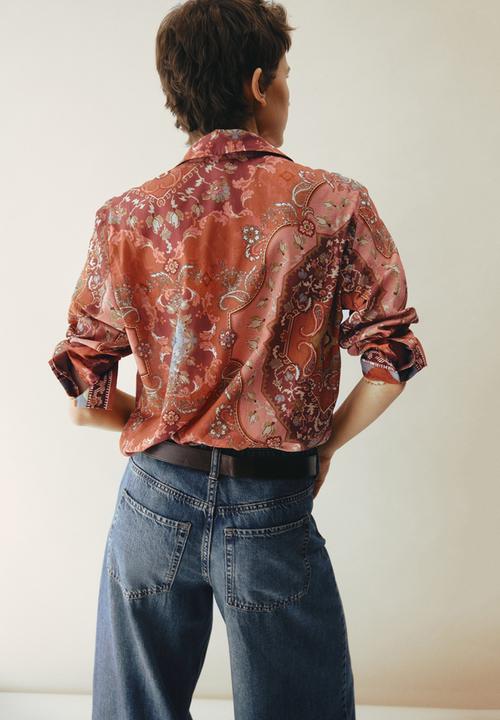 H&M - Printed cotton shirt - dusty red/patterned