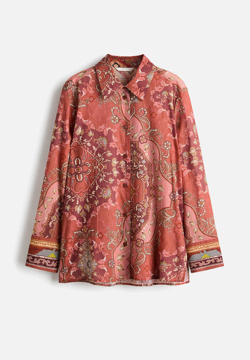 H&M - Printed cotton shirt - dusty red/patterned