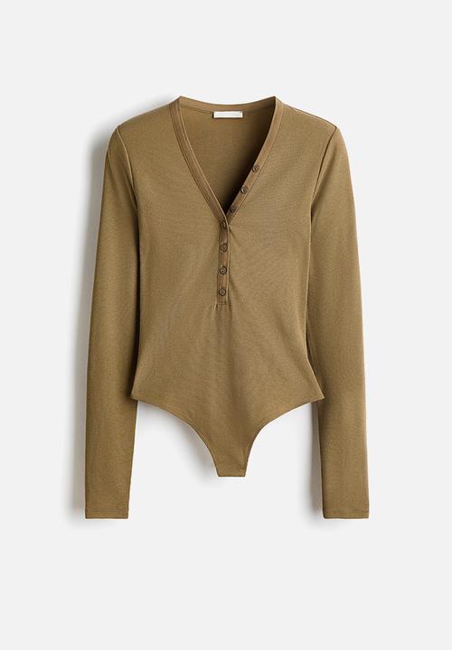 H&M - Ribbed jersey body - khaki green