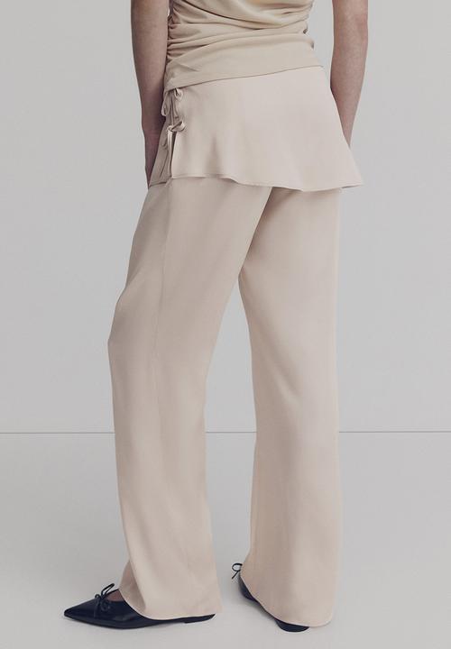 H&M - Skirt-layered satin trousers - light beige