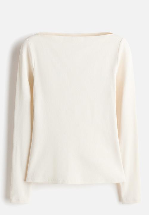H&M - Ribbed boat-neck top - white